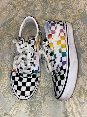 Vans Checkerboard Low-Top Sneakers with Rainbow Panels
